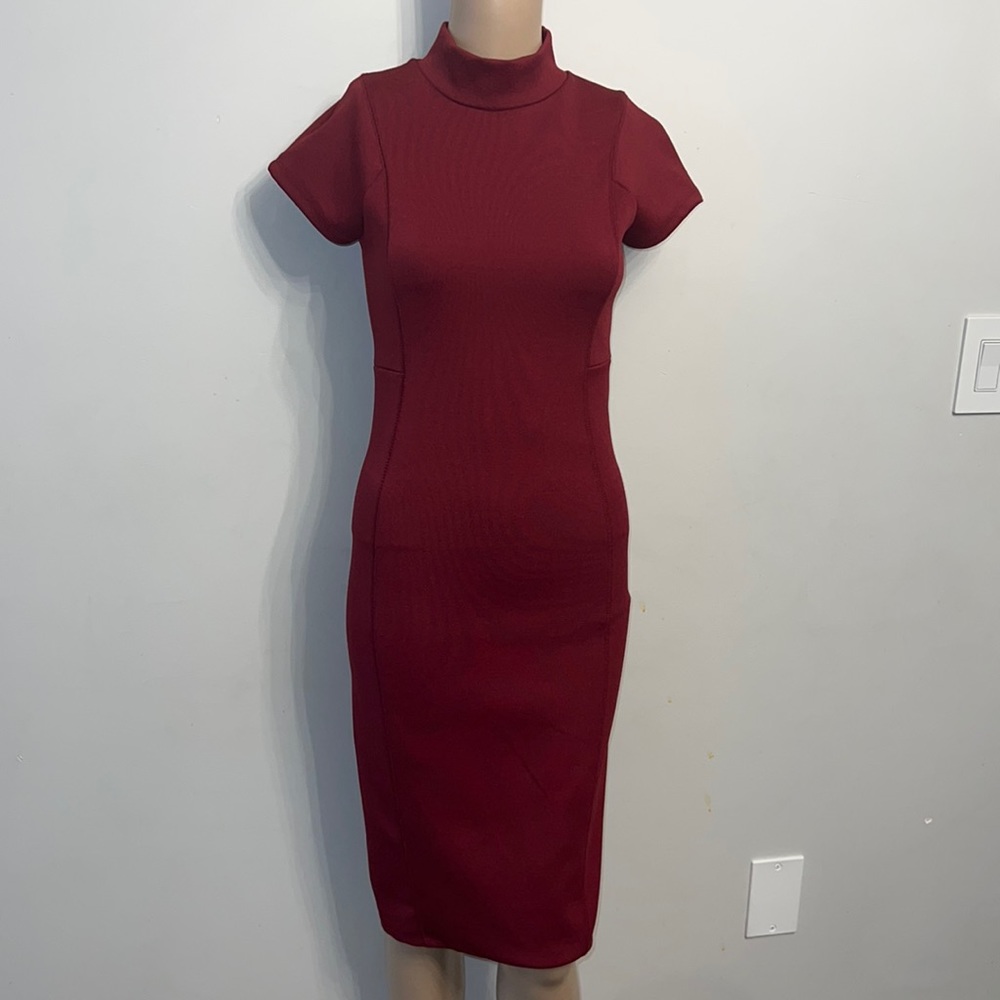 Zara Mock Neck Bodycon Dress wine read size US 26